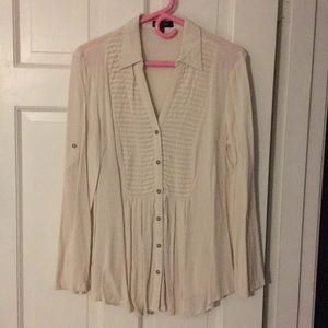 Spense Beige V Neck Button Down Tunic Top